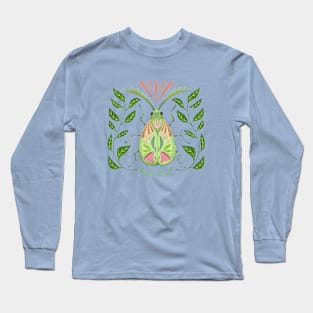 Pretty Green Beetle with Pink Flowers Long Sleeve T-Shirt